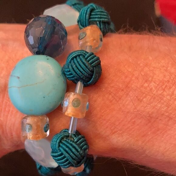 NWT Angelas Designs two boho handmade Turquoise beaded stretchy bracelets - Picture 3 of 4